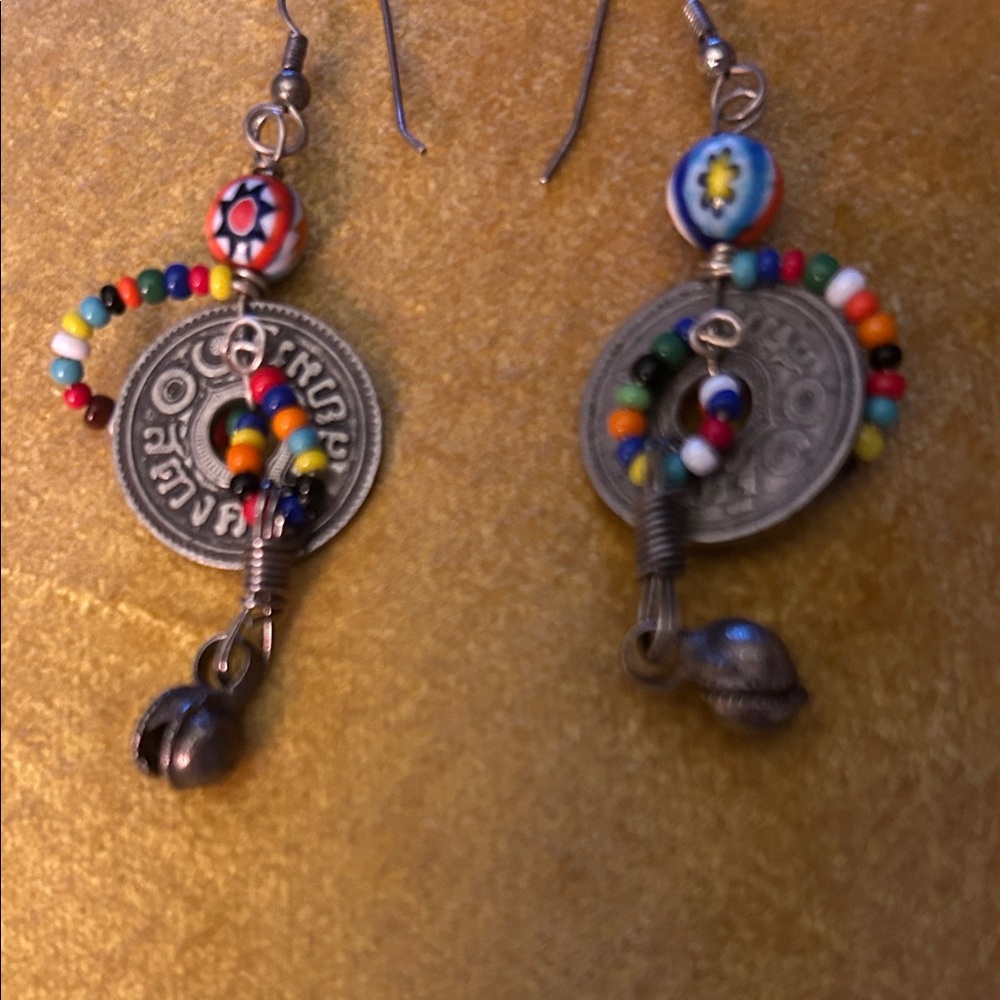 Colorful Bead and Coin Dangle Earrings - Multicolor - Picture 3 of 8